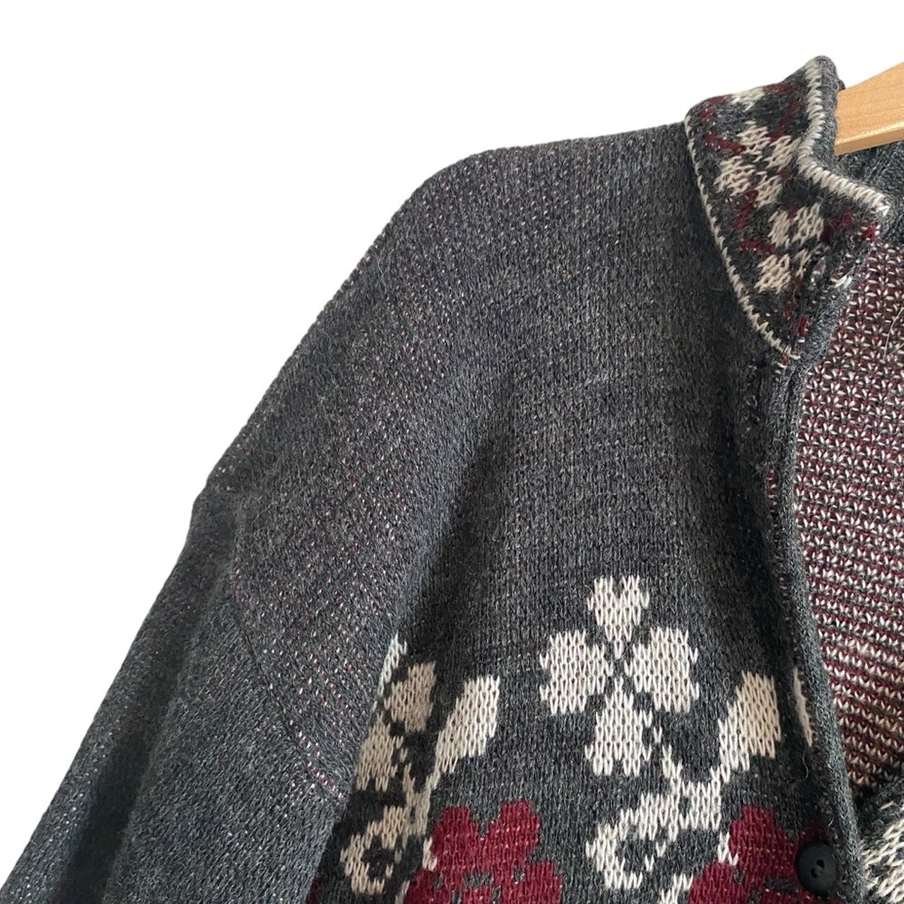 Vintage Made in Italy Gray Red White Floral Cardigan Wool Blend Knit Sweater S - Picture 5 of 7